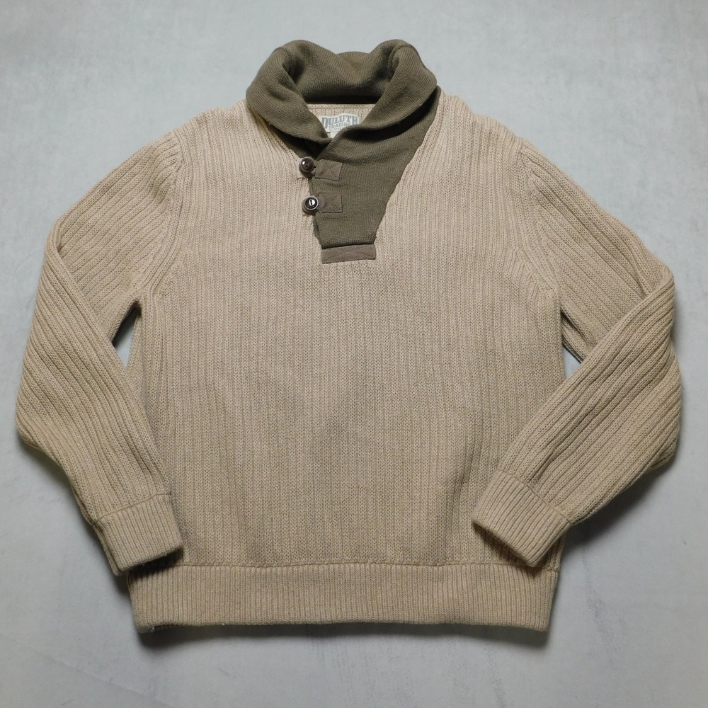 Duluth Trading Co Mens Shawl Collar Ribbed Knit Sweater Tan‎ Brown XL
